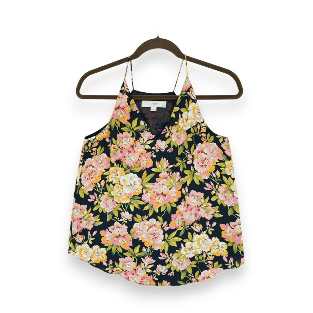 Loft Womens Floral Crepe Loose Spaghetti Strap Tank Top Size Small ~‎ EUC
